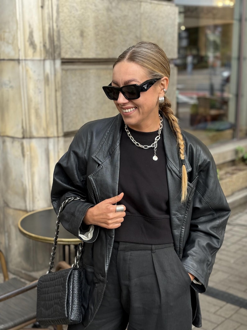 Black leather blazer vintage jacket