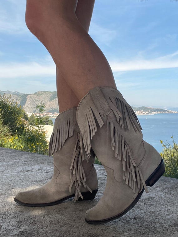Vintage Wildleder Fransen Cowboy Stiefel, Wrangler Western Boho EU