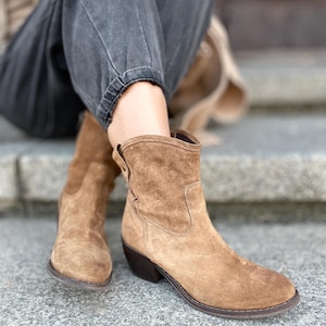 suede cowboy boots vintage call brown leather