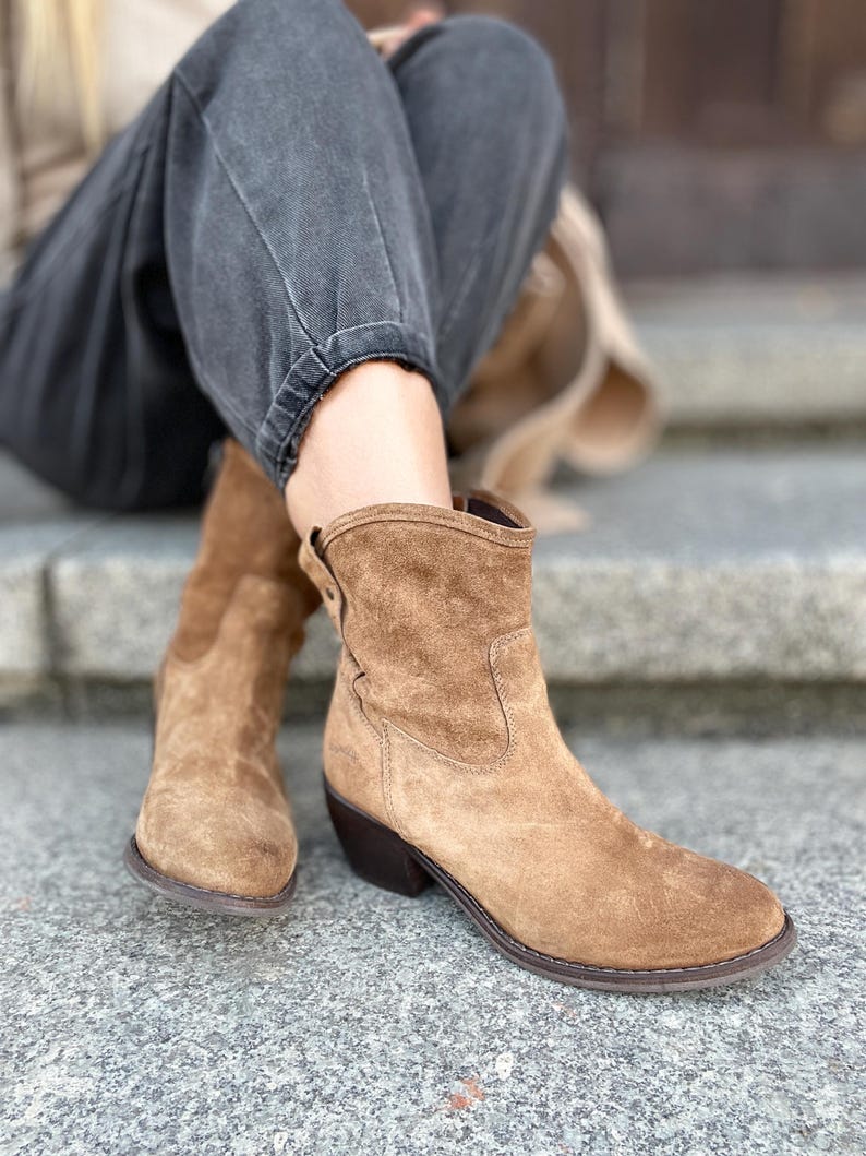 suede cowboy boots vintage call brown leather