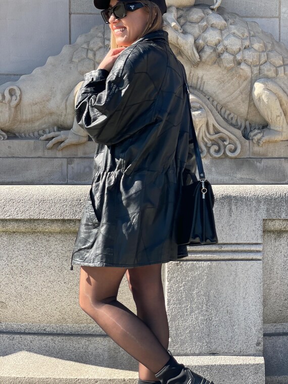 Unique black Genuine leather patchwork jacket Vin… - image 3