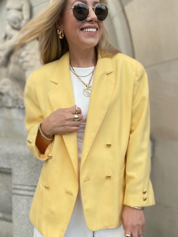 Yellow Blazer Classy Original Vintage Suit Jacket Black Retro