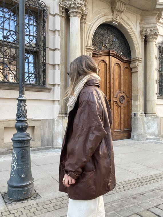 Unique Chocolate Brown Genuine Leather Jacket Vintage Oversize