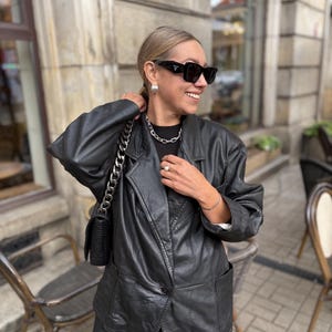Black leather blazer vintage jacket