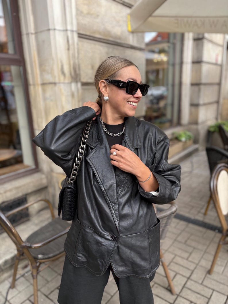 Black leather blazer vintage jacket