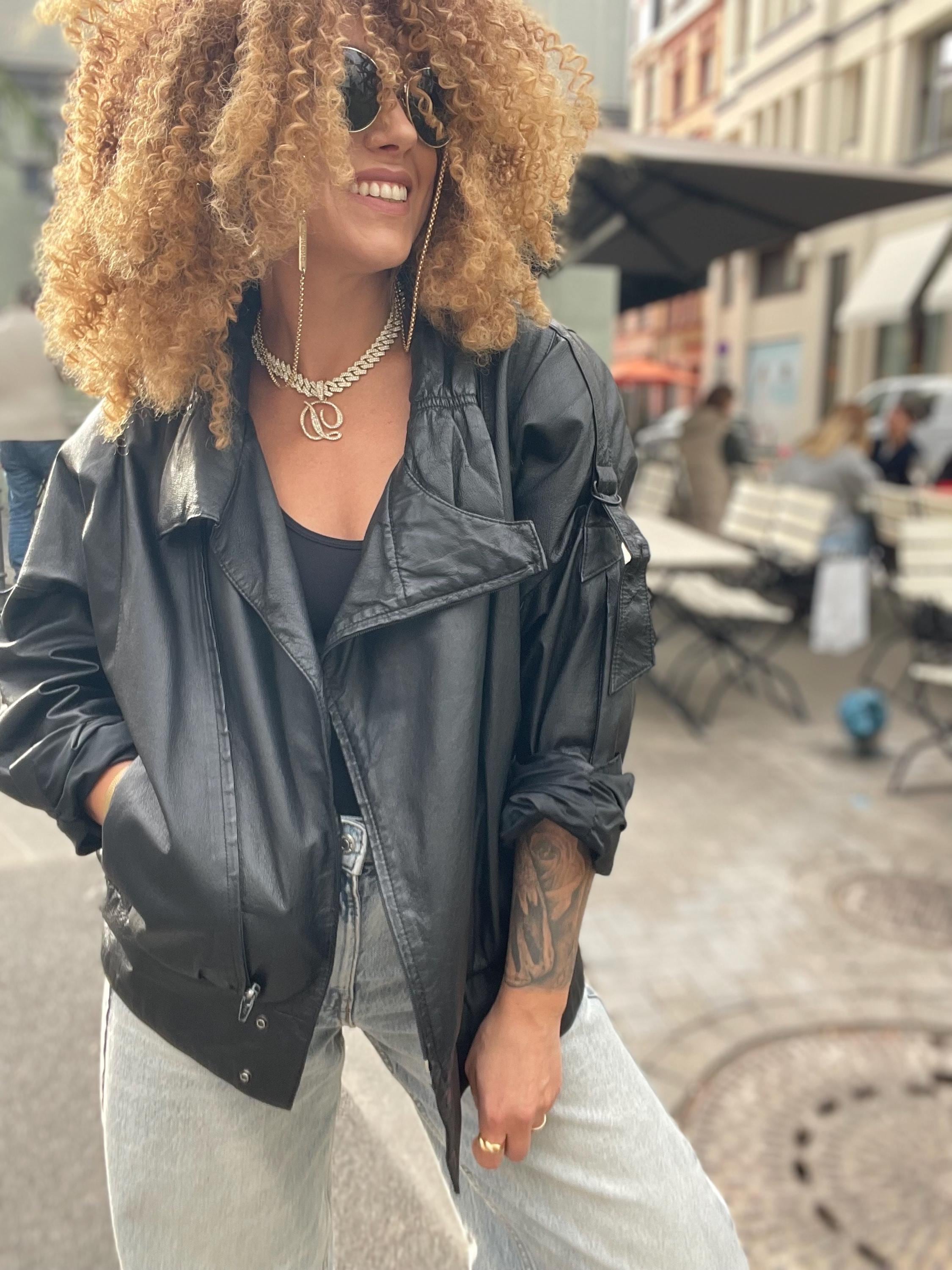 Vintage Black Leather Bomber Jacket: 80s Batwing Oversized Biker