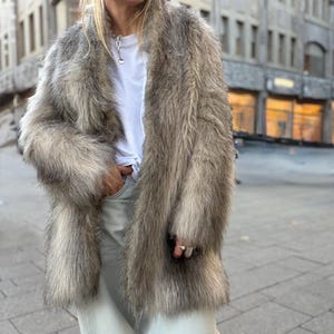Vintage Brown Faux Fur Long Coat, Oversized Maxi Lenght Overcoat