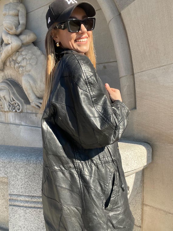 Unique black Genuine leather patchwork jacket Vin… - image 10