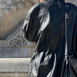 Unique black Genuine leather patchwork jacket Vintage oversize pads retro Urban style 80s 90s oldschool fitted biker