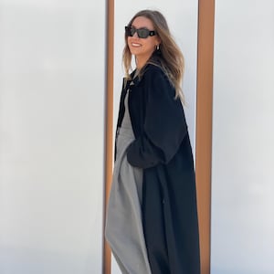 Classy grey dark coat Vintage overcoat oversize Classic retro woolen virgin wool women man unisex quality spring gore-tex BUGATTI trench