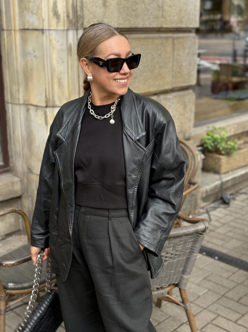 Black leather blazer vintage jacket
