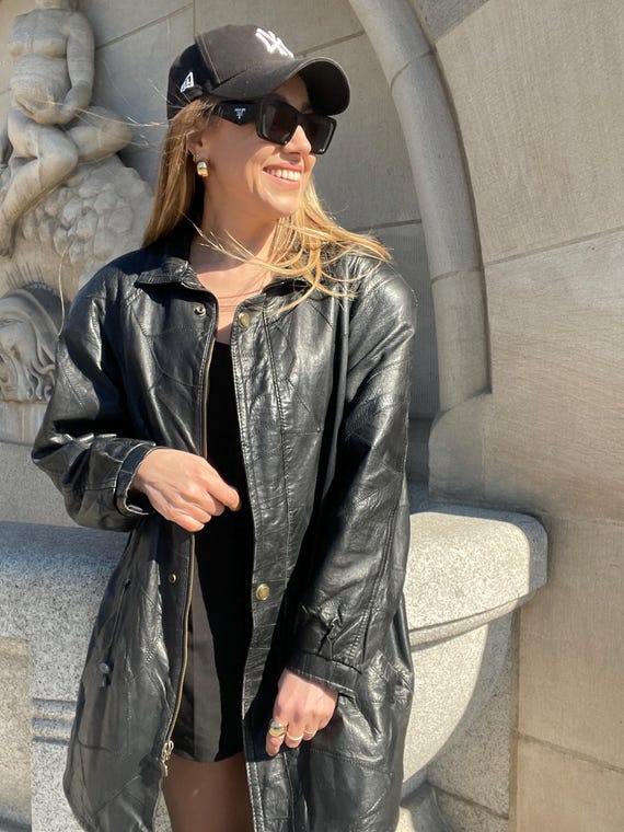 Unique black Genuine leather patchwork jacket Vin… - image 2