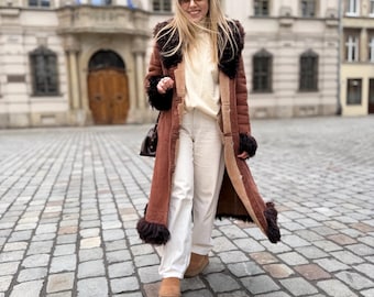 70s Penny Lane Shearling Coat | Brown vintage Women Sheepskin Fur, Size L