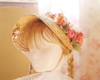 Mori Girl Lolita Straw Hat Gorgeous Elegant Tea Party Flat Cap Pastorale Style Lace Bonnet Hat