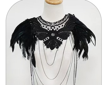 Natural Lace Feather Cape Feather Shawl Wrap Natural Shoulder Shrug Feather Collar Halloween Cosplay Costumes