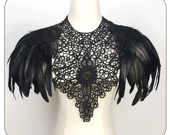 Natural Lace Feather Cape Women Feather Shawl Wrap Jacket Rooster Shoulder Shrug Feather Collar Halloween Cosplay Costumes