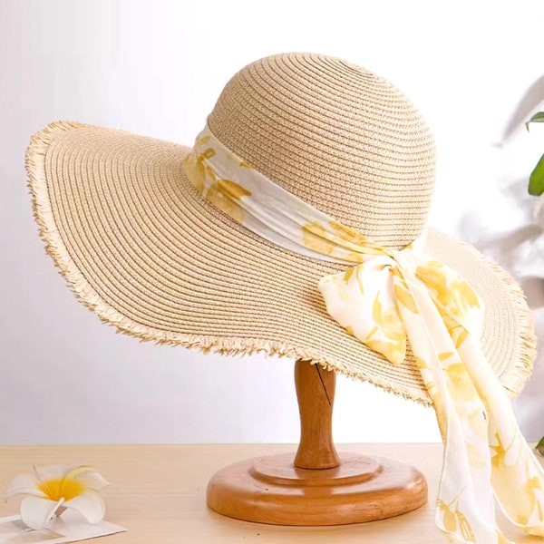 Ruban noeud papillon chapeau de paille femmes plage voyage crème solaire bonnet tissé à la main grand bord casquette de soleil dame vacances pare-soleil visières