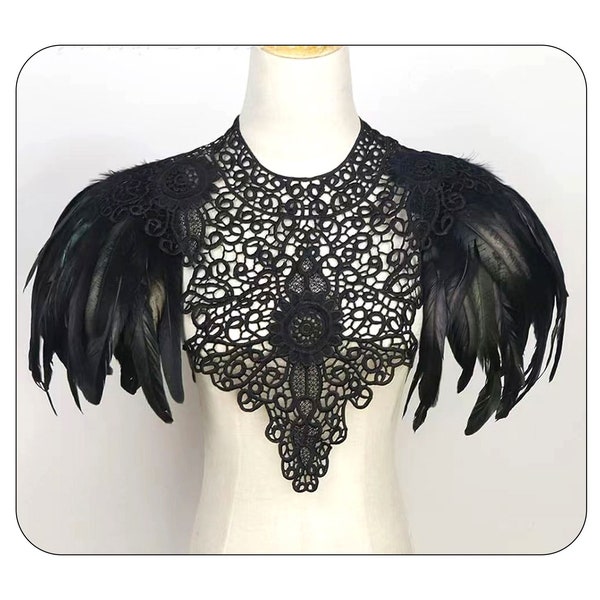 Natural Lace Feather Cape Women Feather Shawl Wrap Jacket Rooster Shoulder Shrug Feather Collar Halloween Cosplay Costumes