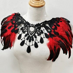 Natural Colourful Women Feather Cape or Shawl Wrap Jacket Rooster Shoulder Shrug Feather Collar Halloween Cosplay Costumes Red