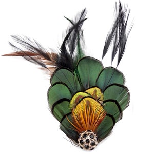 Women Deep Green Peacock Feather Brooch Peacock Feather Boutonniere Peacock Feather Hair Clip Wedding and Party Accessories image 3