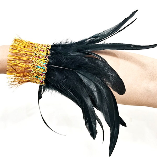 2 pièces gothiques femmes dentelle plumes poignets plumes plumes mitaines coudes fantaisie plumes costume Halloween