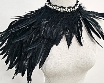 Gothic Natural Feather Cape or Collar Black Shoulder Shawl Halloween Costumes