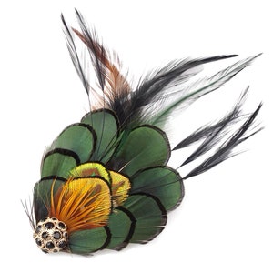 Women Deep Green Peacock Feather Brooch Peacock Feather Boutonniere Peacock Feather Hair Clip Wedding and Party Accessories image 2