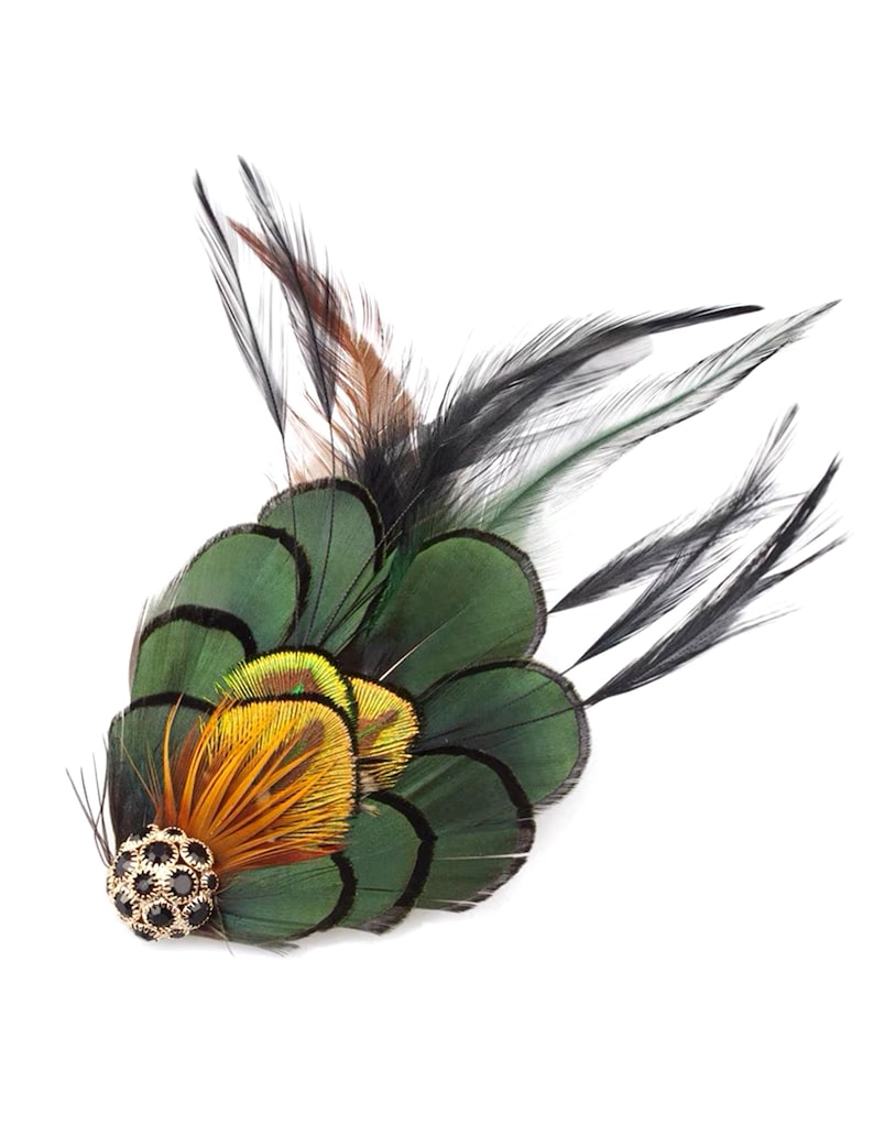 Women Deep Green Peacock Feather Brooch Peacock Feather Boutonniere Peacock Feather Hair Clip Wedding and Party Accessories image 2