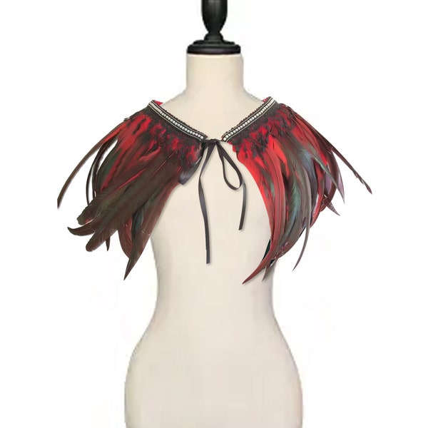 Women Natural Colourful Feather Cape Gothic Feather Shawl Wrap Party Jacket Rooster Shoulder Shrug Feather Collar Halloween Cosplay Costumes