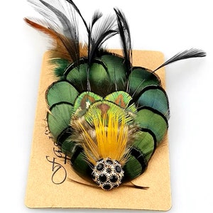 Women Deep Green Peacock Feather Brooch Peacock Feather Boutonniere Peacock Feather Hair Clip Wedding and Party Accessories image 4