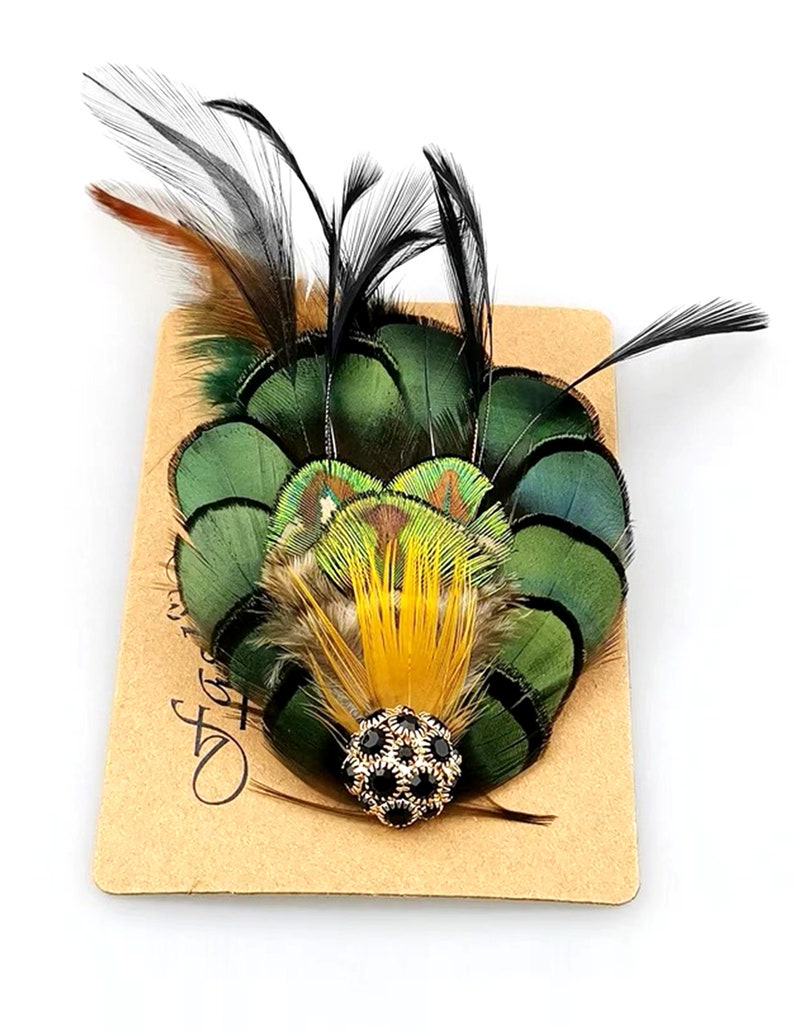 Women Deep Green Peacock Feather Brooch Peacock Feather Boutonniere Peacock Feather Hair Clip Wedding and Party Accessories image 4