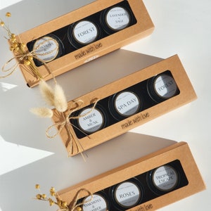 Trio Sample Box Soy Wax Candles/ Candle Gift Set/ Gift Box/ Soy Candles/ 2oz Candles/ Gift Ideas/ Artisan Soy Wax Candles/Gifts for Her