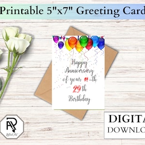 Happy Birthday Digital Printable Card, Funny card, Instant download, Cute downloadable, 5x7 Greeting card, Funny quote anniversary, balloons