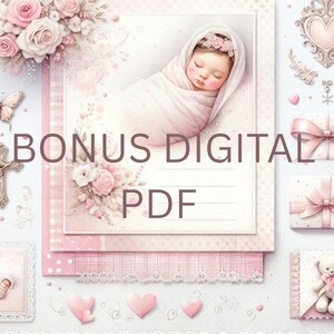 Baby Girl Christening Digital Paper Pack | Baptism Scrapbook Paper | Vintage Baby Shower Paper | Junk Journal Paper | 26 Printable Papers image 12