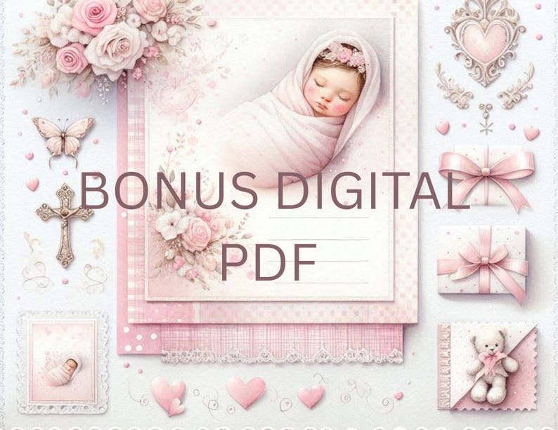 Baby Girl Christening Digital Paper Pack | Baptism Scrapbook Paper | Vintage Baby Shower Paper | Junk Journal Paper | 26 Printable Papers image 12