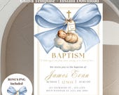 Editable Baby Boy Invite Baptism Template  Canva Invitation: Editable Template (5x7" Printable Invite) Blue Cloud Theme | Heaven Sent Theme