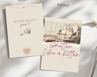 Printable Valentine's Day Kitten Card - Smitten Like a Kitten - Cat Card Design | Digital Download (PDF/PNG)