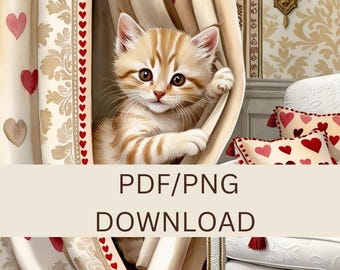 Printable Kitten Valentine's Day Paper - Kittens & Kurtains: "A Valentine’s Day Tangle"  - Special Edition for Valentine's, clip art