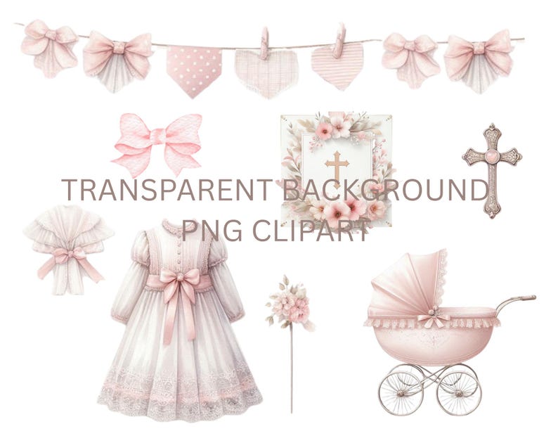Baby Girl Christening Digital Paper Pack | Baptism Scrapbook Paper | Vintage Baby Shower Paper | Junk Journal Paper | 26 Printable Papers image 2