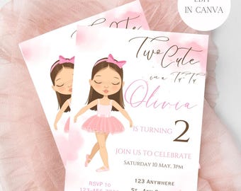 2nd Birthday Girl Ballerina Party Tutu editable invite | Two-Tu Cute Ballerina Birthday Invitation | Tutu Party Invite for Girls