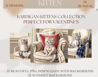 Printable Valentine's Day  Kitten Illustrations - Kitten Clipart - Kittens PNG Files - From the Smitten Like a Kitten Collection