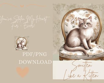 Printable Kitten Valentine's Day Card - Smitten Like a Kitten - Cat Greeting Valentine's Day Card Design | Digital Download (PDF/PNG)