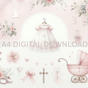 Baby Girl Christening Digital Paper Pack | Baptism Scrapbook Paper | Vintage Baby Shower Paper | Junk Journal Paper | 26 Printable Papers image 7
