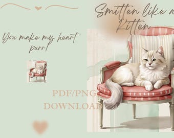 Printable Valentine's Day Kitten Card - Smitten Like a Kitten - Cat Greeting Card Design | Digital Download (PDF/PNG)