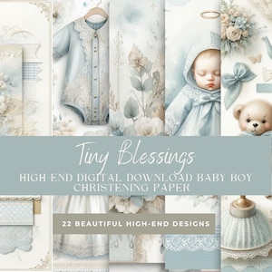 Digital baby paper - printable ephemera - Christening Kit - baby boy - printable keepsake - Junk Journal - baby scrapbook -Baby Shower print