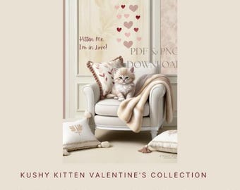 Printable Valentine's Day Kitten Digital Paper - Kitten Me, I’m in Love – Cozy Kushy Kitty Illustrations - Perfect for Valentine's Day