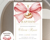 Editable Baby Girl Invite Baptism Template Invitation: Editable Canva Template (5x7" Printable Invite) Pink Cloud Theme | Heaven Sent Theme