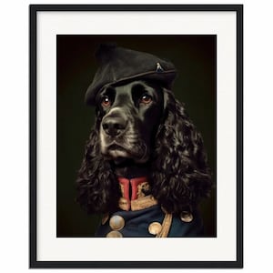 Black Cocker Spaniel in Classic Spanish Soldier Outfit Print