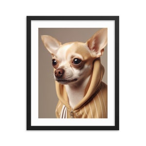 Chihuahua Dog in Gold Sports Jacket Digital Framed Print