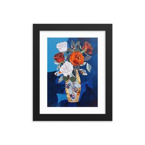 Roses & Jarrón Vidrio Estilo Decoupage Póster enmarcado